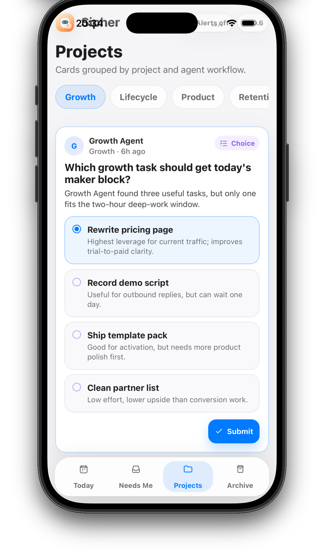 Sipher mobile projects choice card